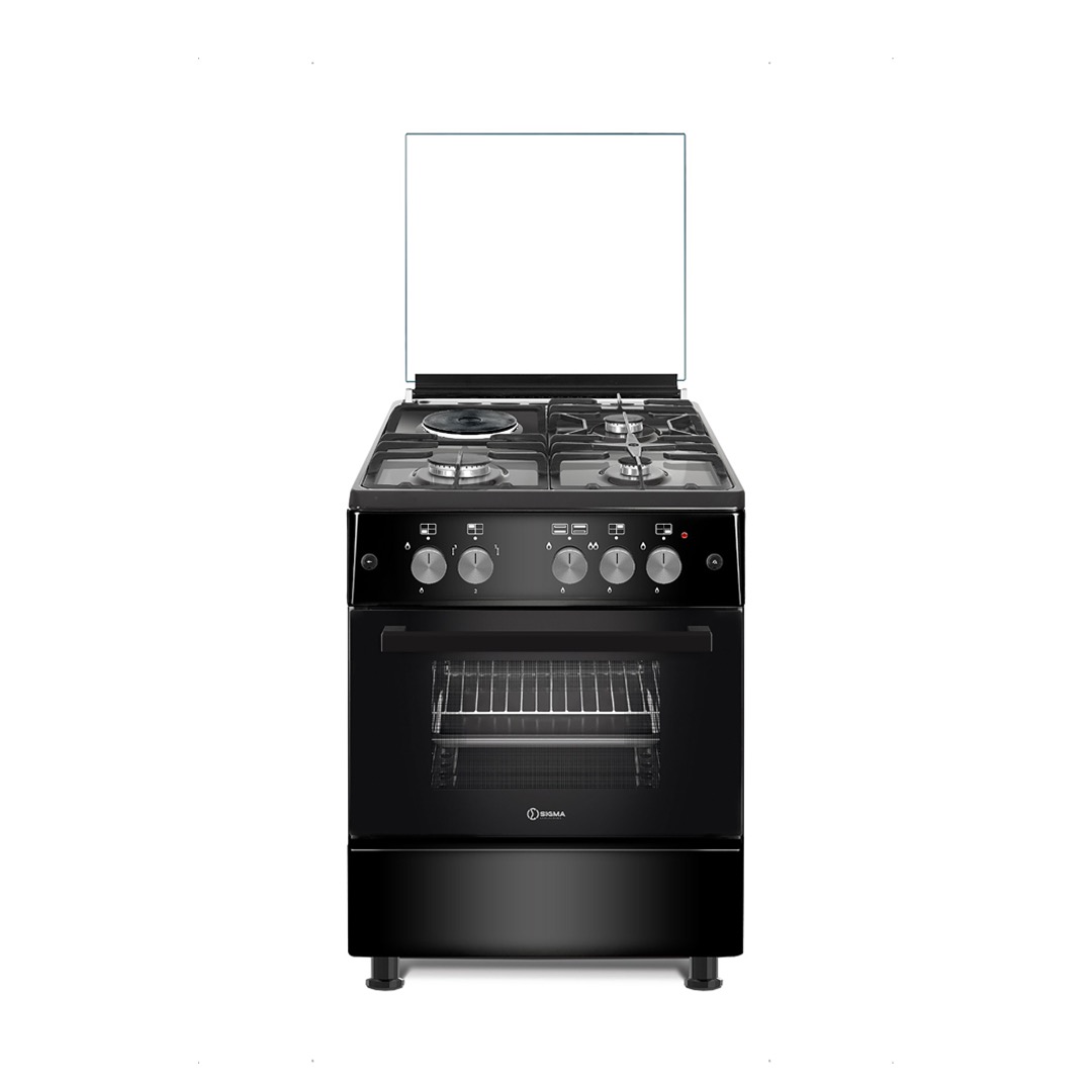 Sigma 1 Electric 3 Gas 4 Burner 60x60CM Cooker with Oven & Grill SGC-F6060G-1E-B (Black)