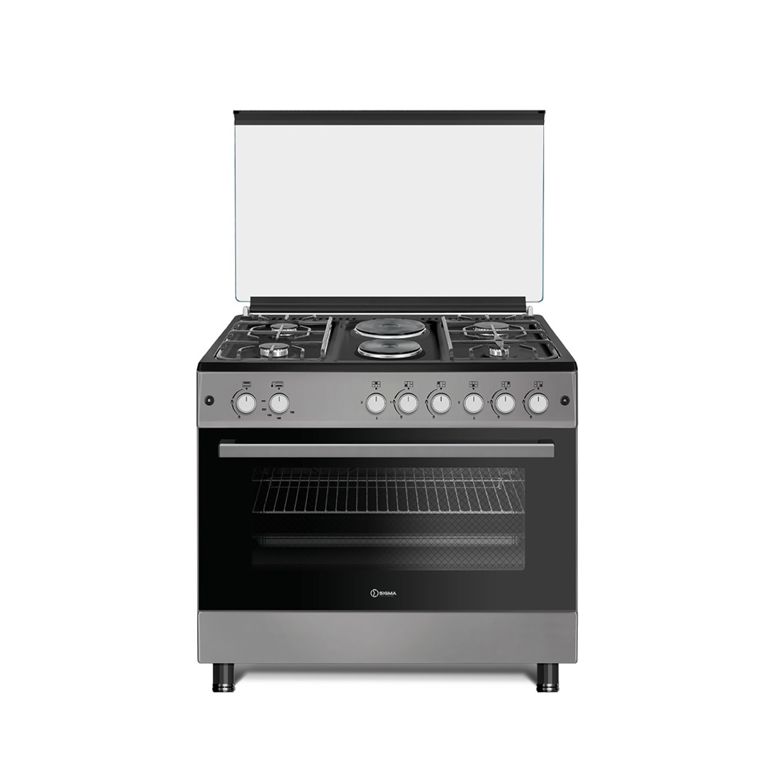 Sigma 2 Electric 4 Gas 90x60cm 6 Burner Cooker with Oven & Grill SGC-F9060G-2E-S (Silver)